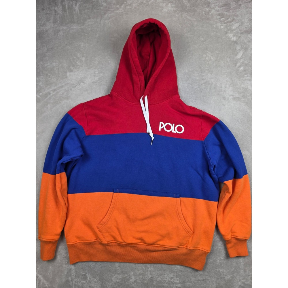 Polo Ralph Lauren Hoodie Men XL Red Blue Orange Fleece Sweatshirt *Read